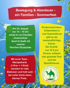 Am 23. August von 15 - 19 Uhr erlebt ihr ein Familien - Sommerfest: Sport & Spaß mit unserer Familien-Olympiade.
